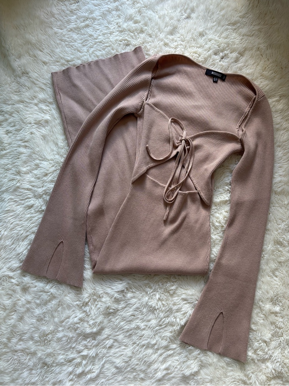 Missguided Blush Taupe Knit Tie-Front Dress